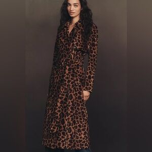 Avec Les Filles Flocked Velvet Leopard Print Trench Coat